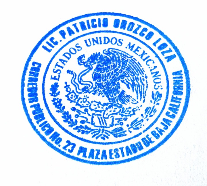 Seal of Patricio Orozco Loza, Federal Commercial Public Broker No. 23 for Baja California